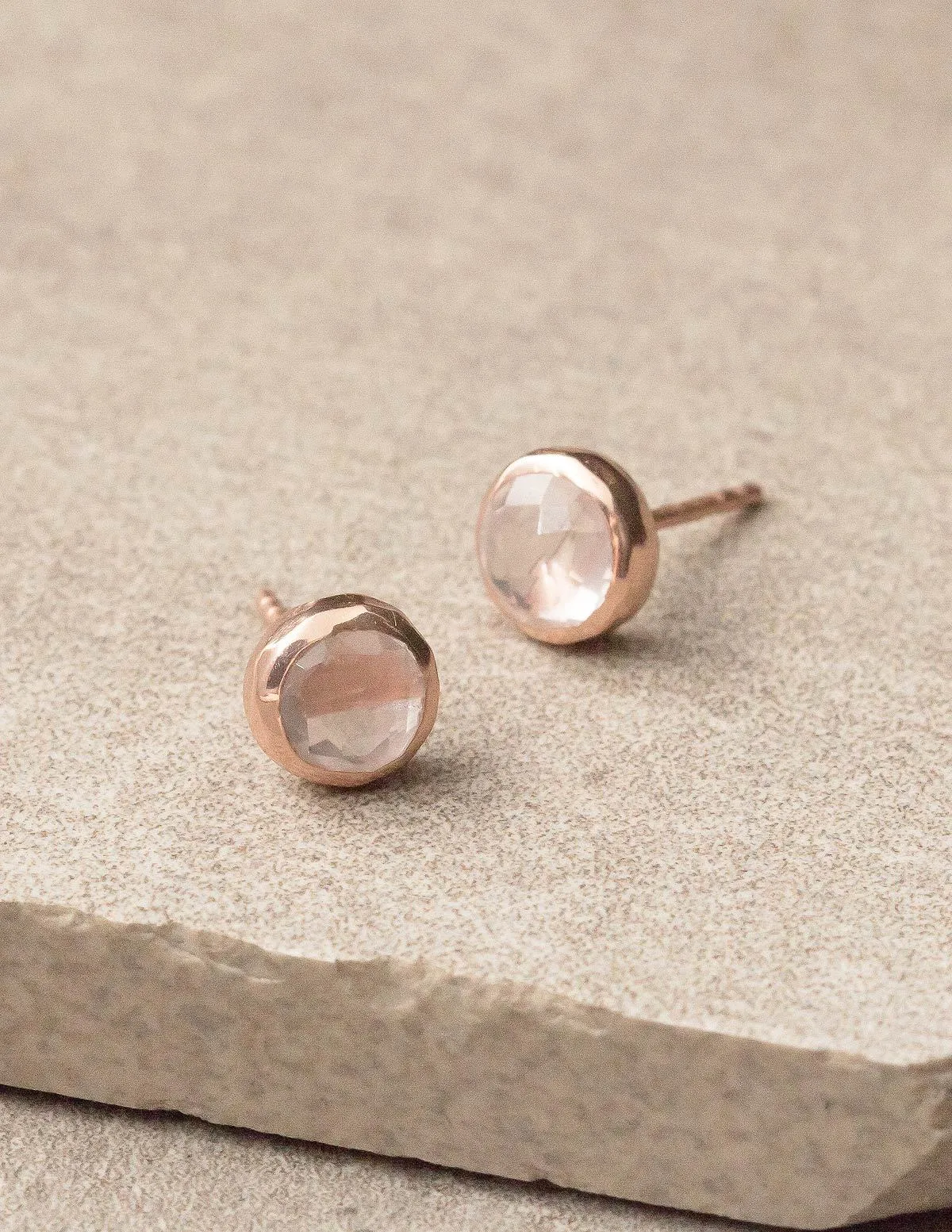 Rose Quartz & Rose Gold Stud Earrings
