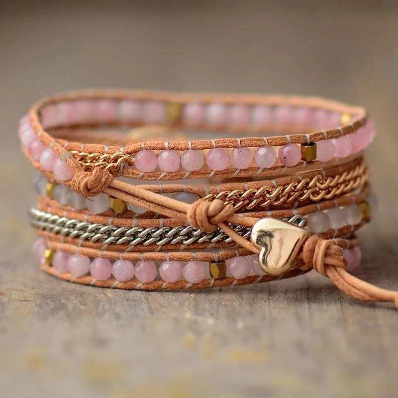 Rose Quartz & White Onyx Wrap Bracelet