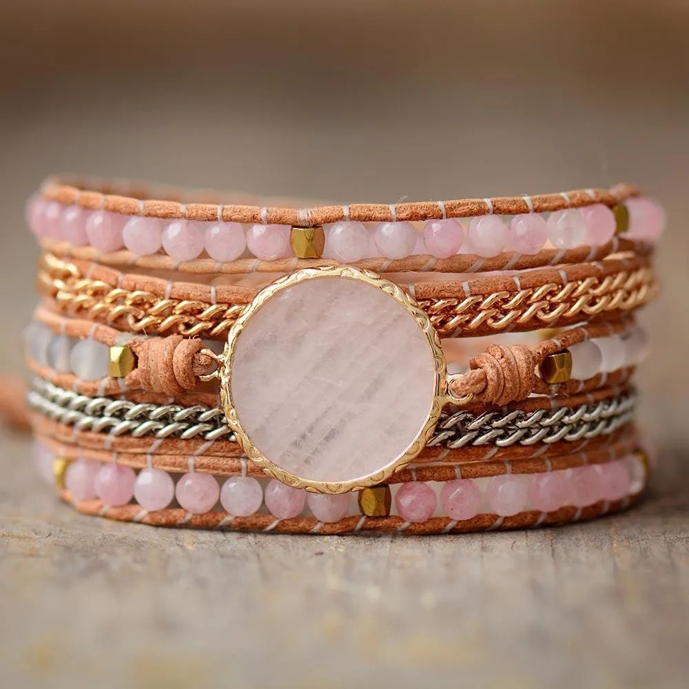 Rose Quartz & White Onyx Wrap Bracelet
