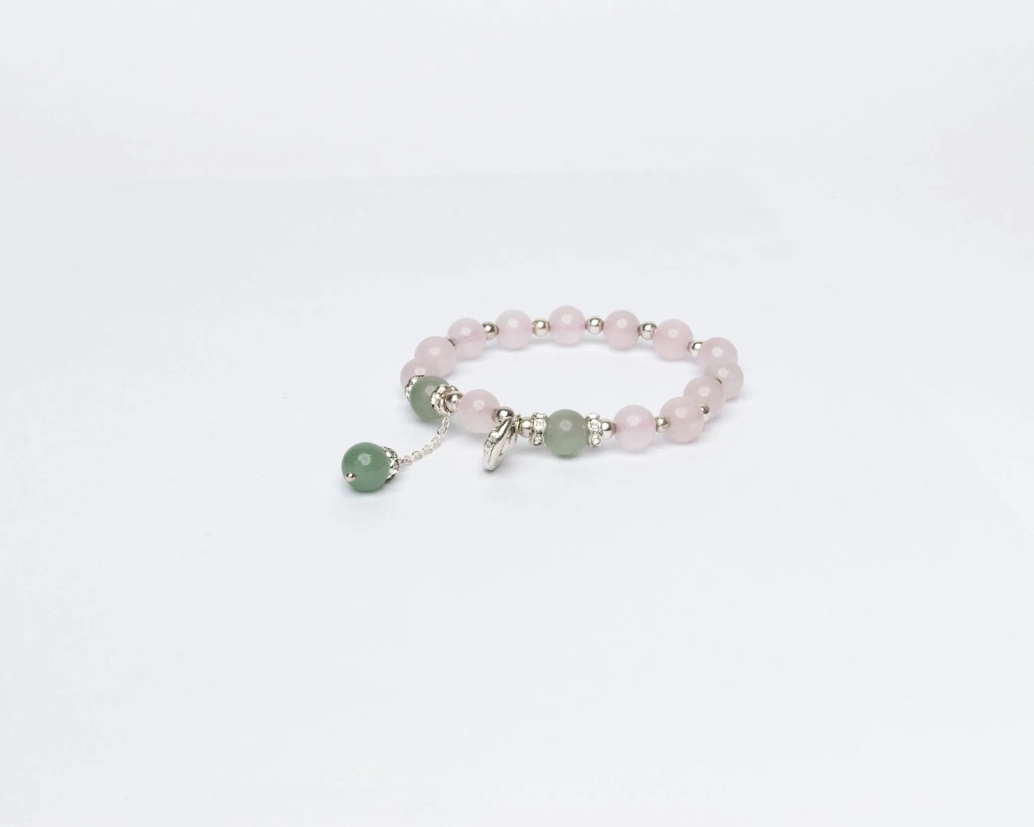 Rose Quartz, Green Aventurine With Silver Hanging Charm