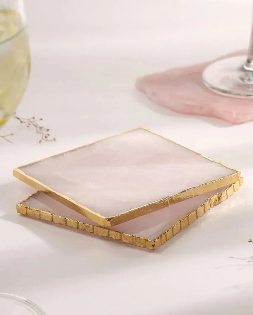Rose Quartz Square Coaster | Set Of 2 | 3.5 x 3.5 inches