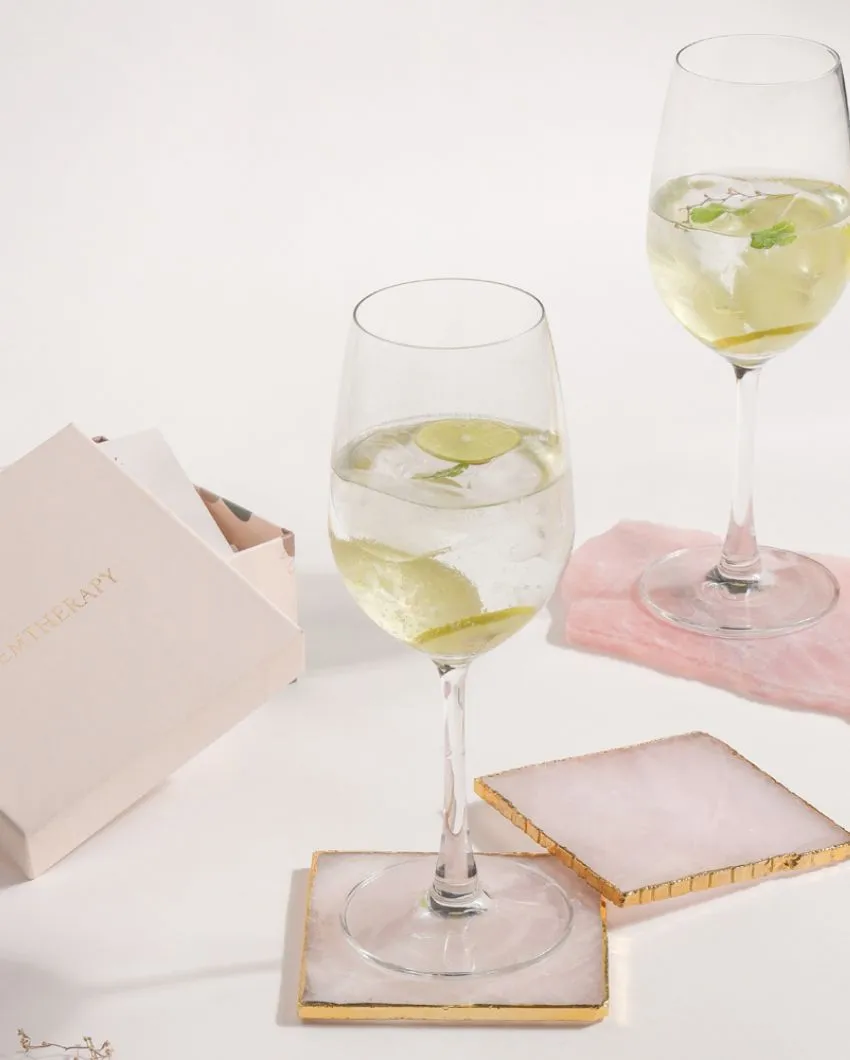 Rose Quartz Square Coaster | Set Of 2 | 3.5 x 3.5 inches