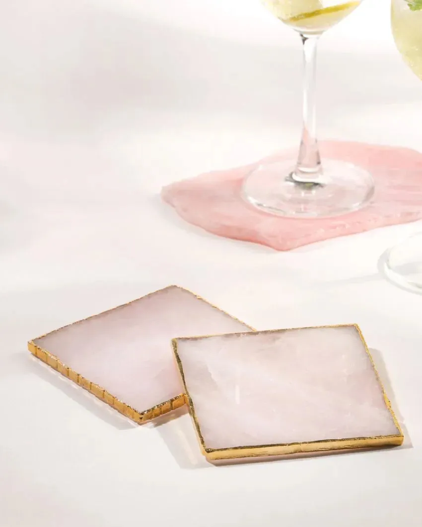 Rose Quartz Square Coaster | Set Of 2 | 3.5 x 3.5 inches