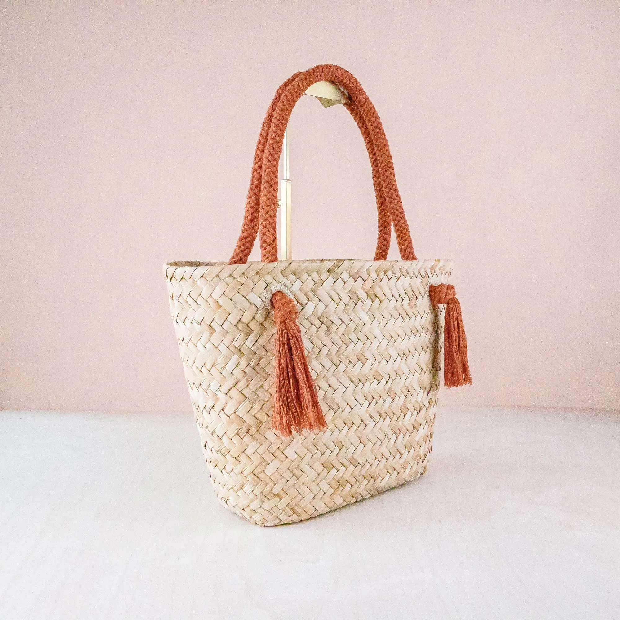 Rust Modern Woven Tote with Unique Handles - Straw Tote Bags | LIKHÂ
