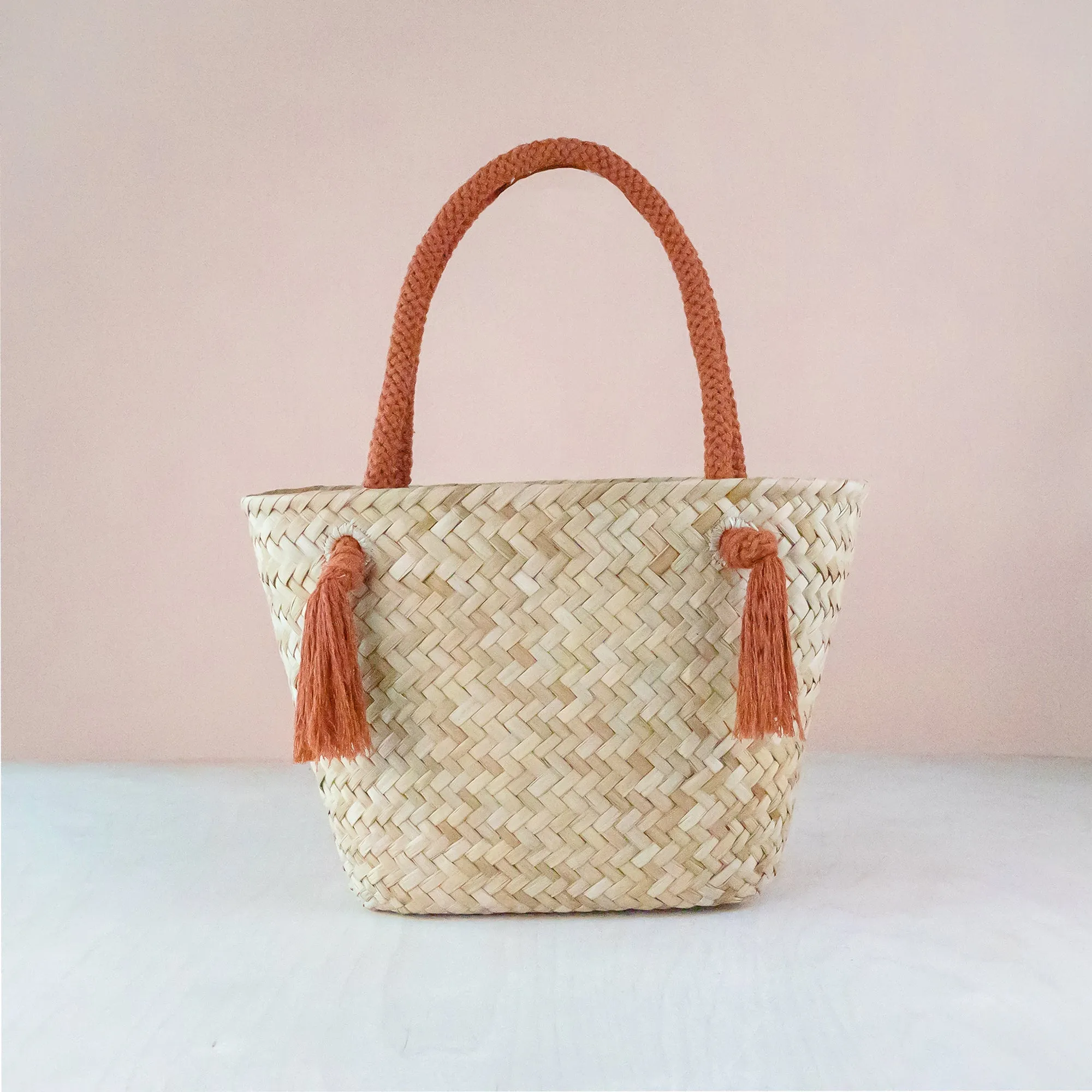 Rust Modern Woven Tote with Unique Handles - Straw Tote Bags | LIKHÂ