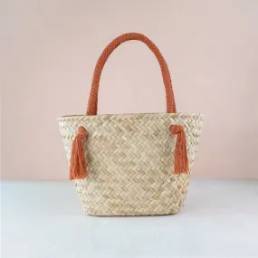 Rust Modern Woven Tote with Unique Handles - Straw Tote Bags | LIKHÂ