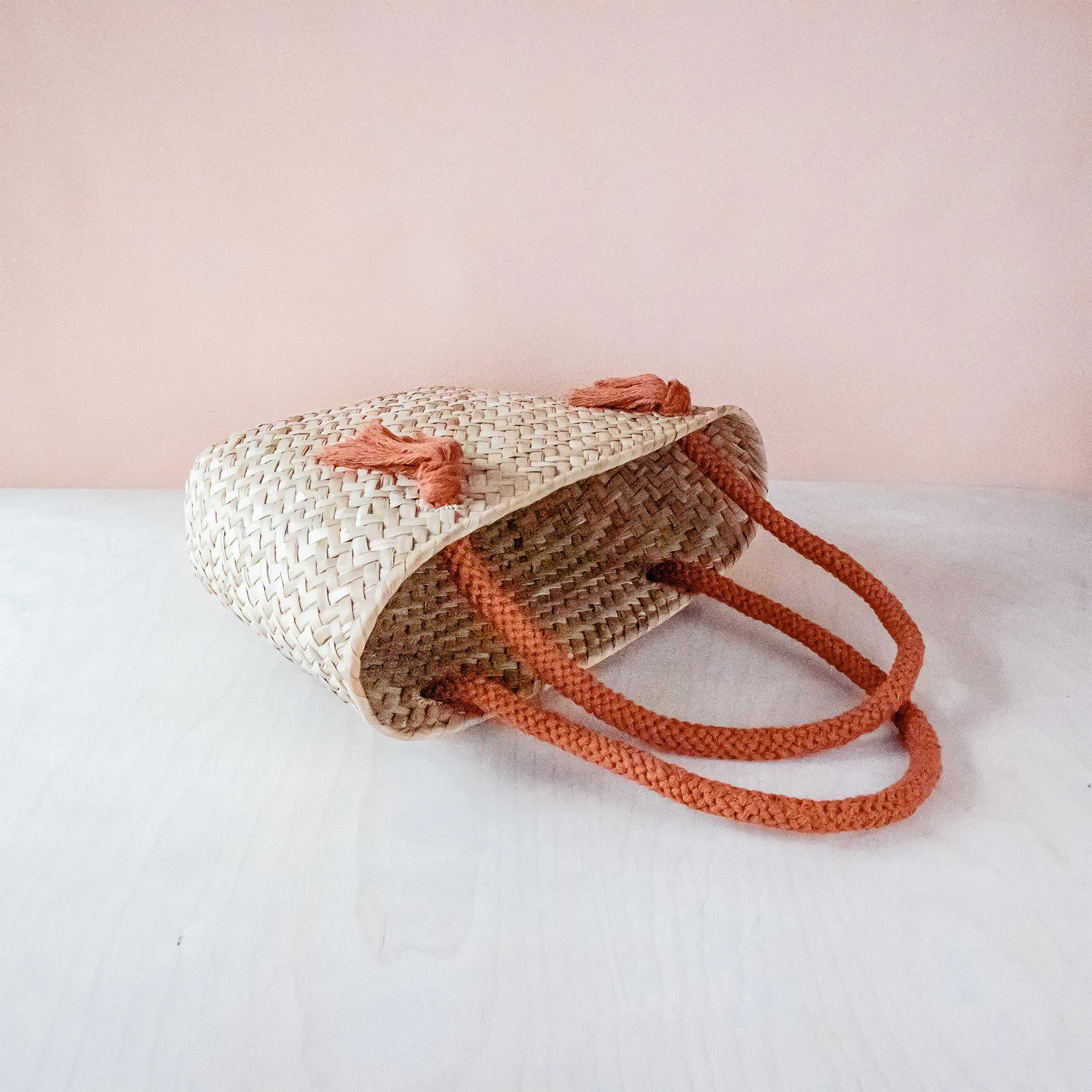 Rust Modern Woven Tote with Unique Handles - Straw Tote Bags | LIKHÂ
