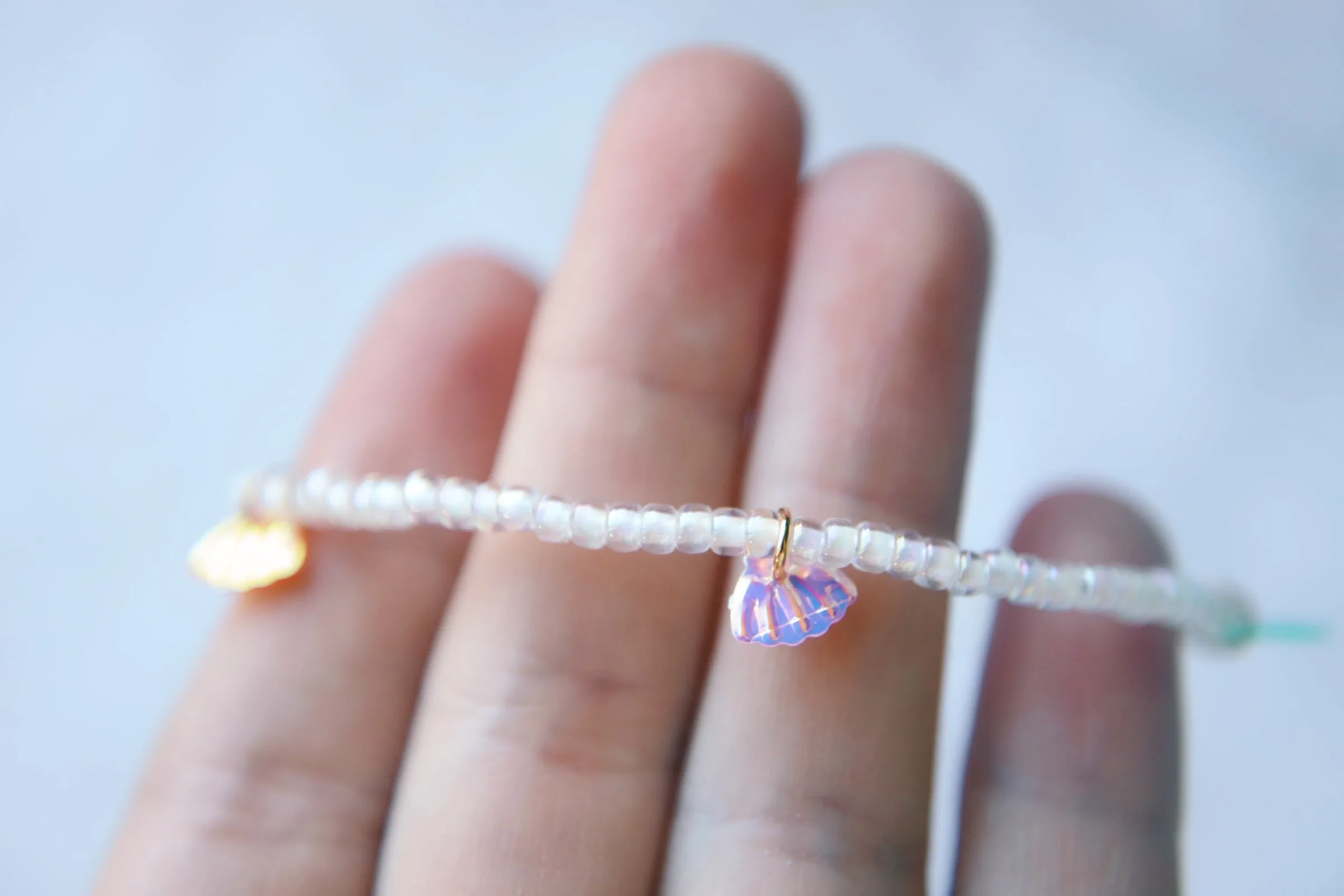 Sea Shell Iridescent Seed Beaded Anklet