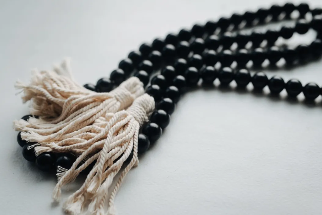 Set of 2 Black and Red Wooden Bead Garlands with Tassels