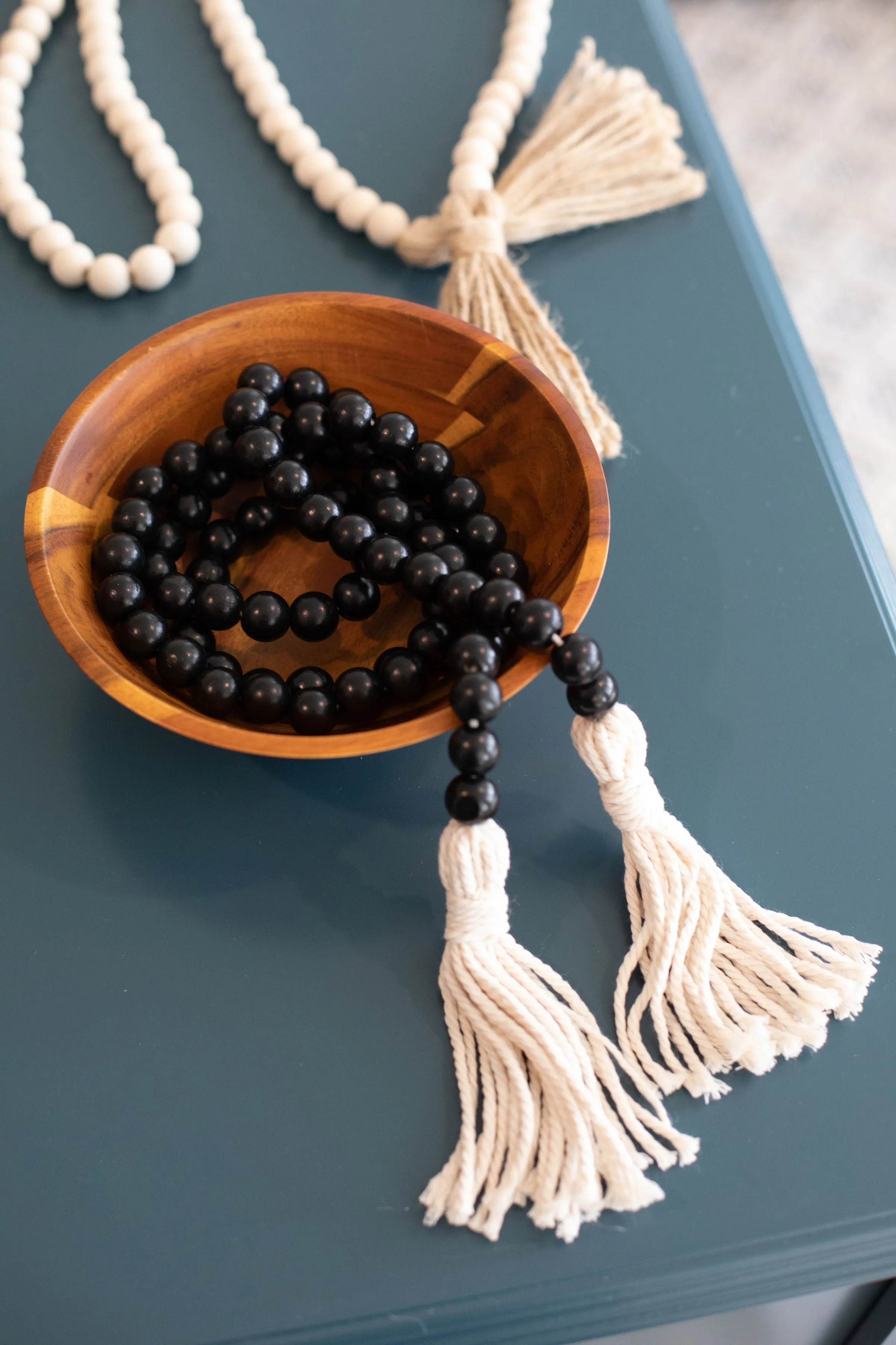 Set of 2 Black and Red Wooden Bead Garlands with Tassels