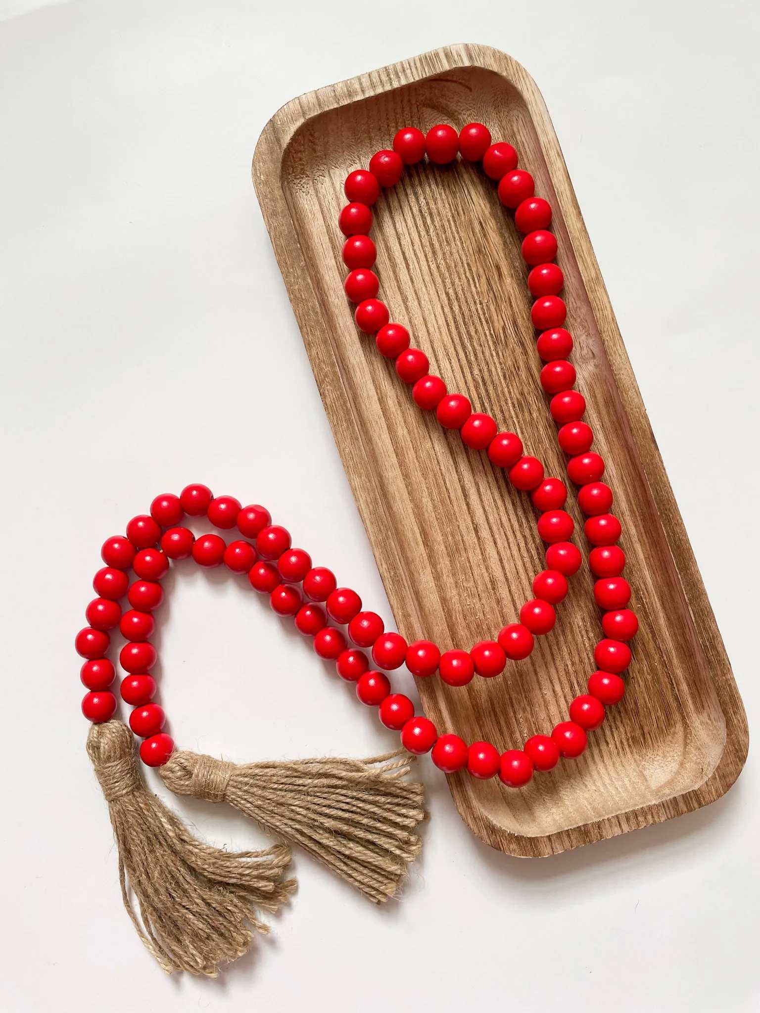 Set of 2 Black and Red Wooden Bead Garlands with Tassels