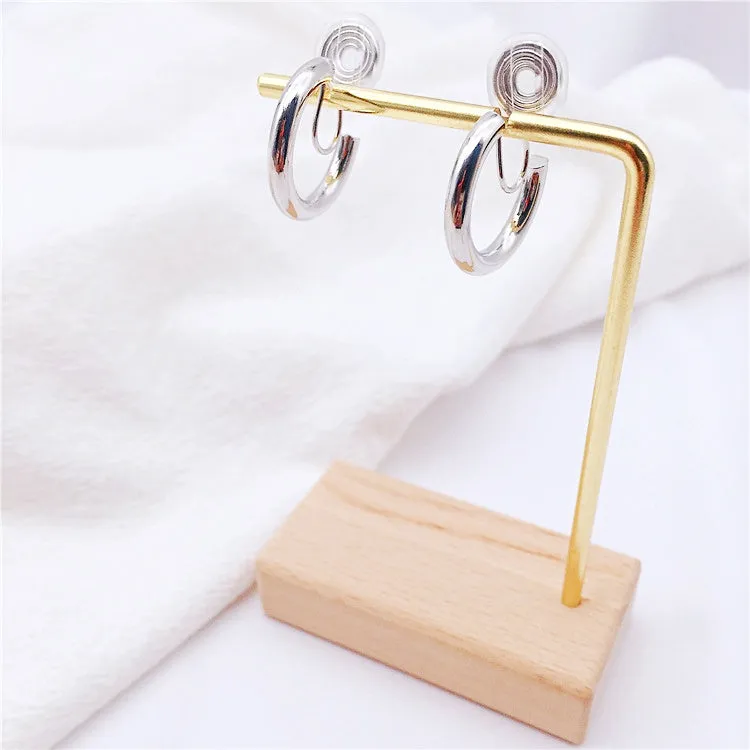 Silver 20mm Thick Hoop Clip Angle Adjustable Spiral Clip On Earrings