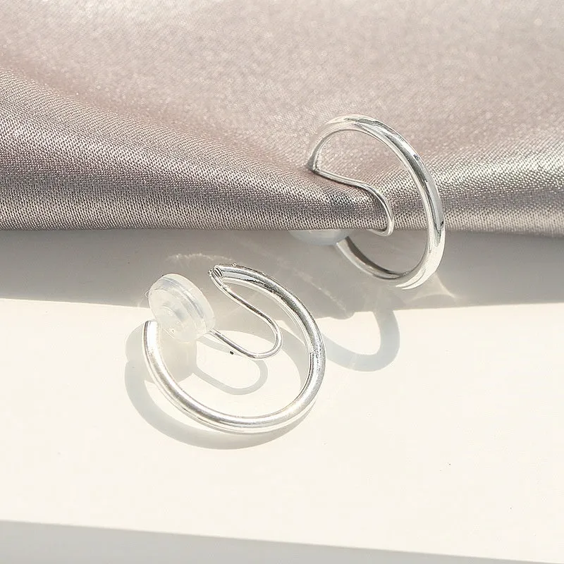 Silver 20mm Thick Hoop Clip Angle Adjustable Spiral Clip On Earrings