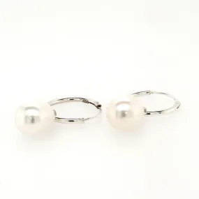 silver freshwater teardrop pearl sleeper earrings 14mm