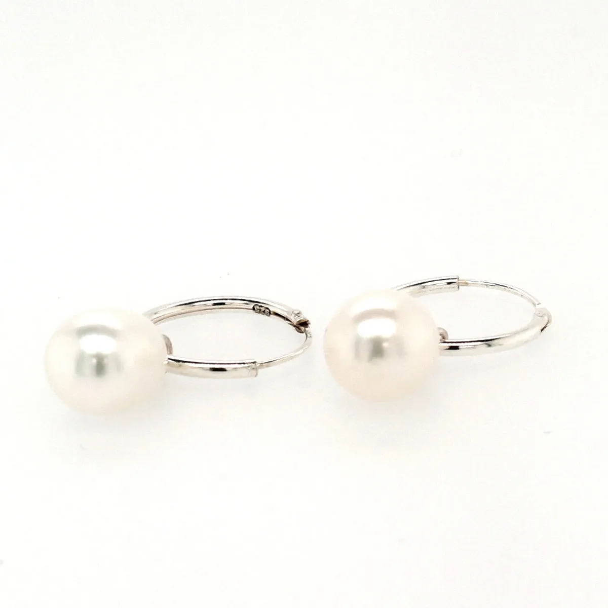 silver freshwater teardrop pearl sleeper earrings 14mm