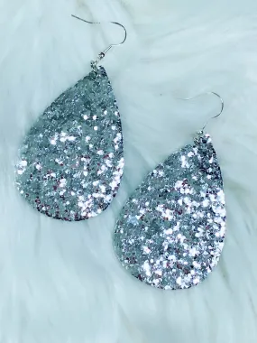 Silver Glitter Teardrop Earrings