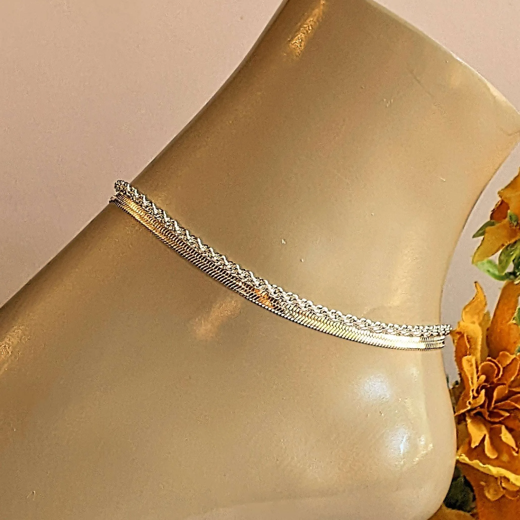 Silver Herringbone Chain Anklet