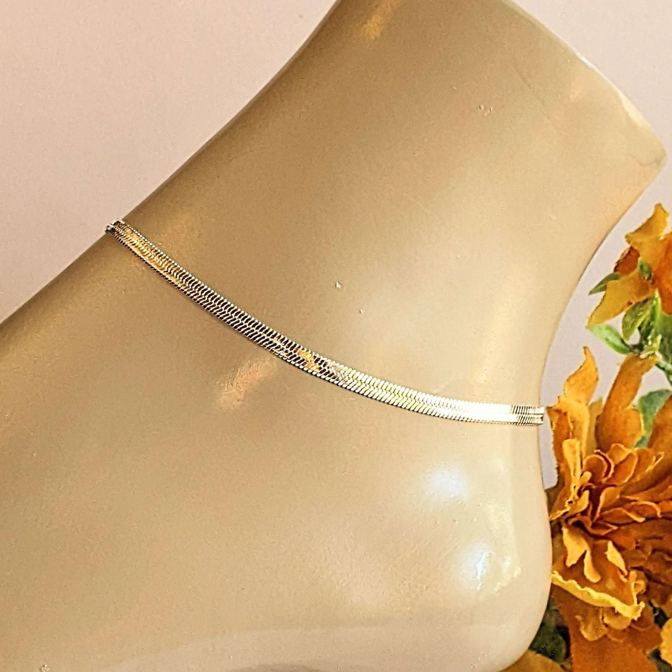 Silver Herringbone Chain Anklet