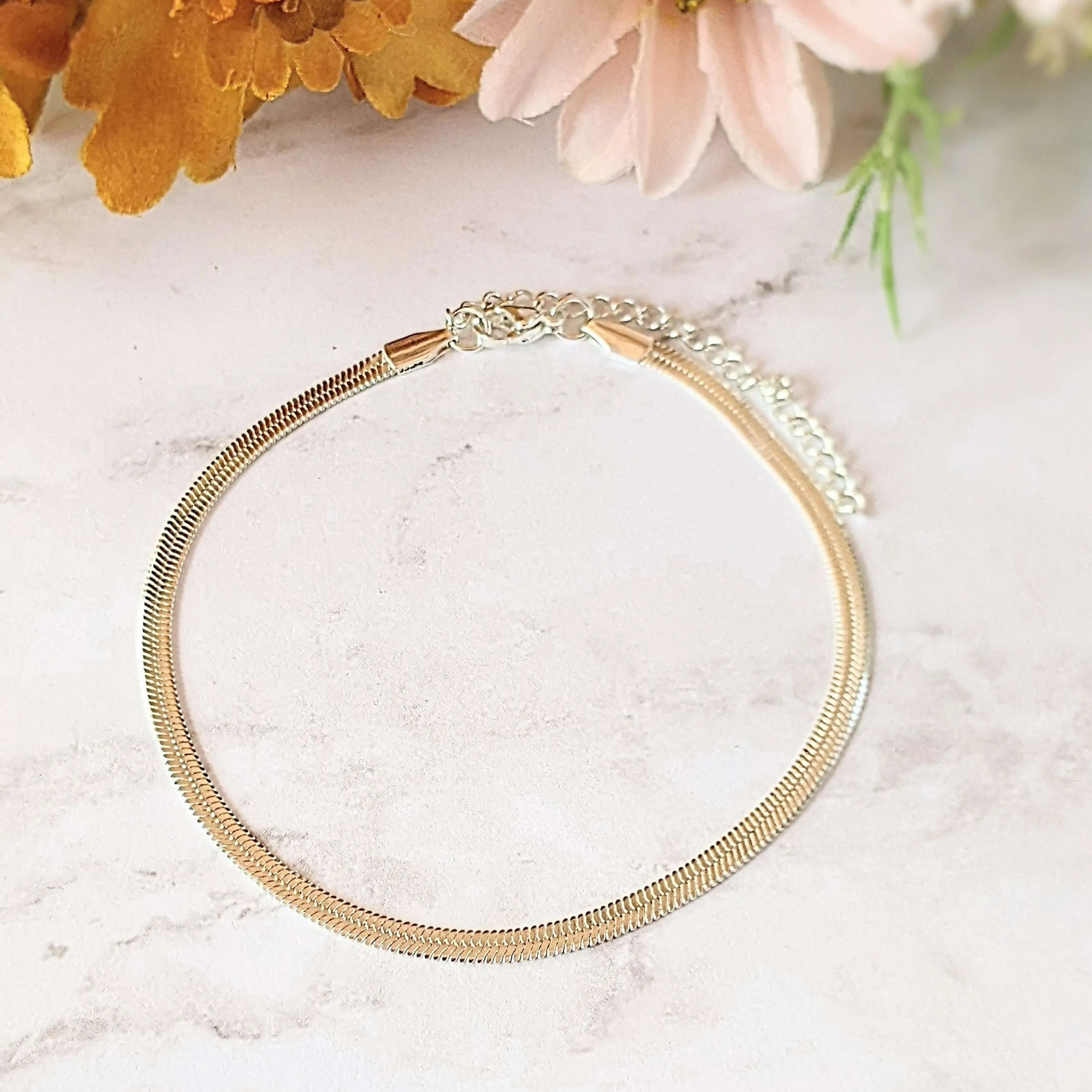 Silver Herringbone Chain Anklet