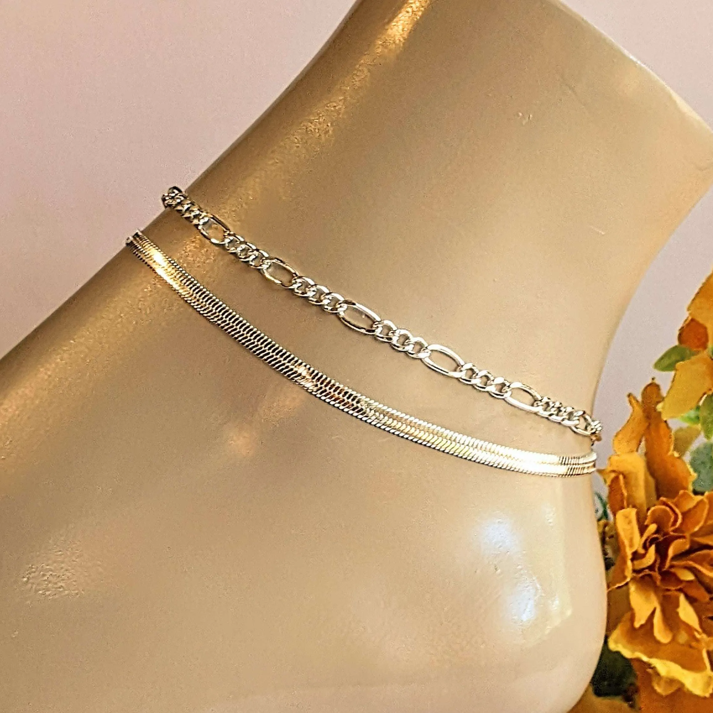 Silver Herringbone Chain Anklet