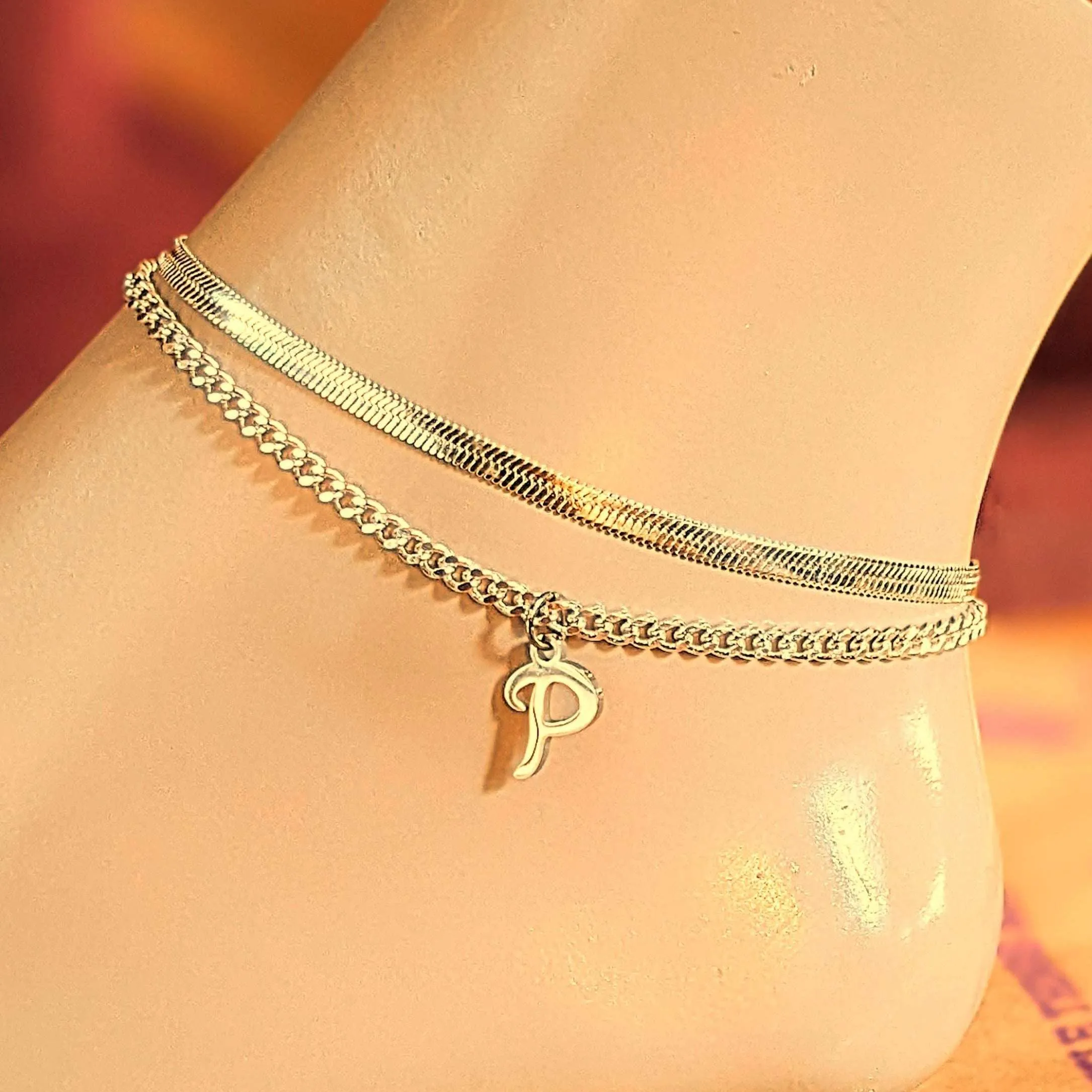 Silver Herringbone Chain Anklet