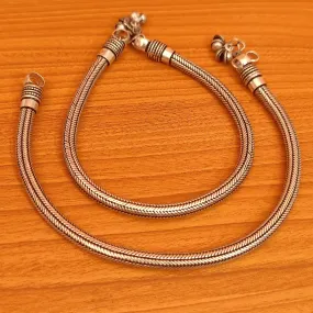 SILVER LOOK ALIKE BROAD ANTIQUE ANKLETS