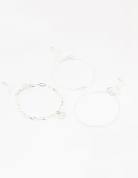 Silver Pearl Disc Drop Anklets 3-Pack