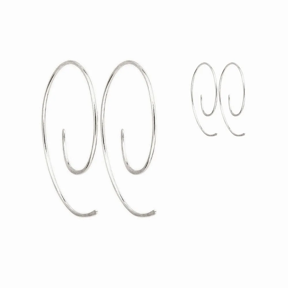 Silver Spiral Hoop Threader Earrings