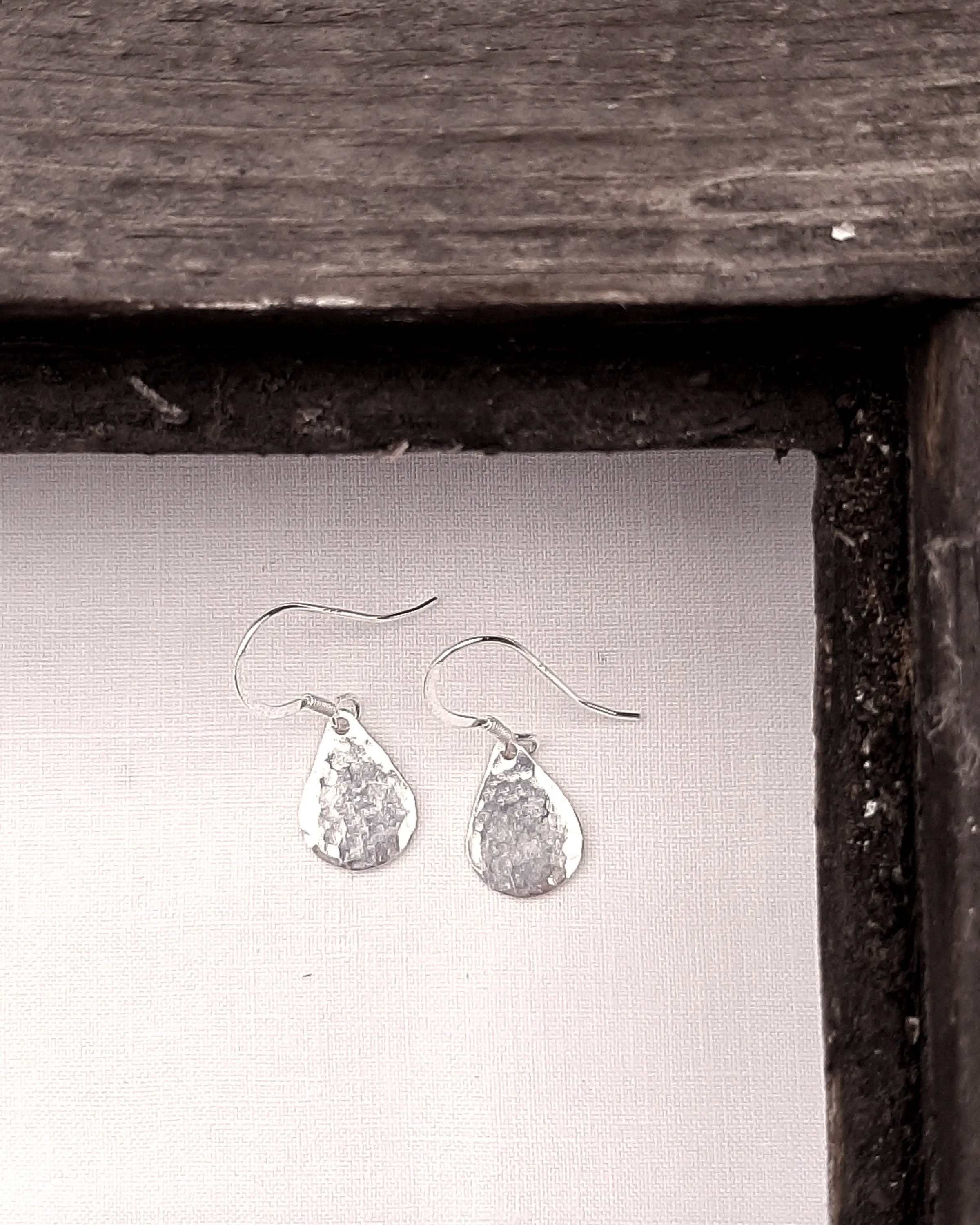 Simple silver hammered teardrop earrings