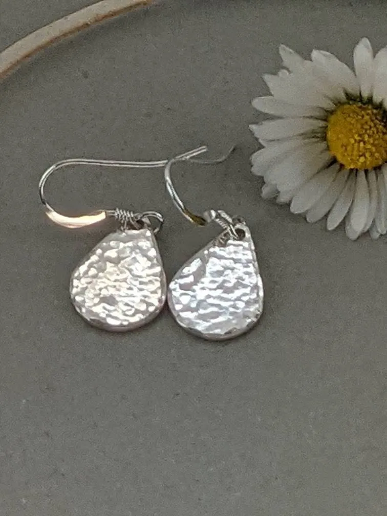 Simple silver hammered teardrop earrings