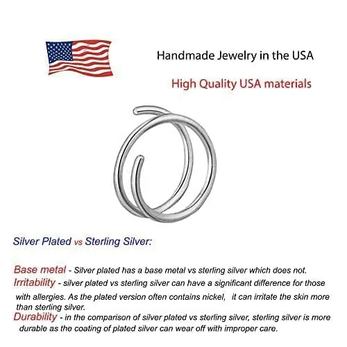 Sol and Venus 24G 14K Gold Filled, Silver Double Nose Ring Hoop for Single Piercing Spiral Twist Nose Hoop for Women Girls