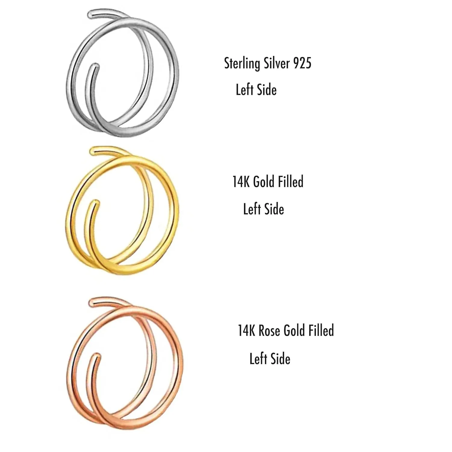Sol and Venus 24G 14K Gold Filled, Silver Double Nose Ring Hoop for Single Piercing Spiral Twist Nose Hoop for Women Girls