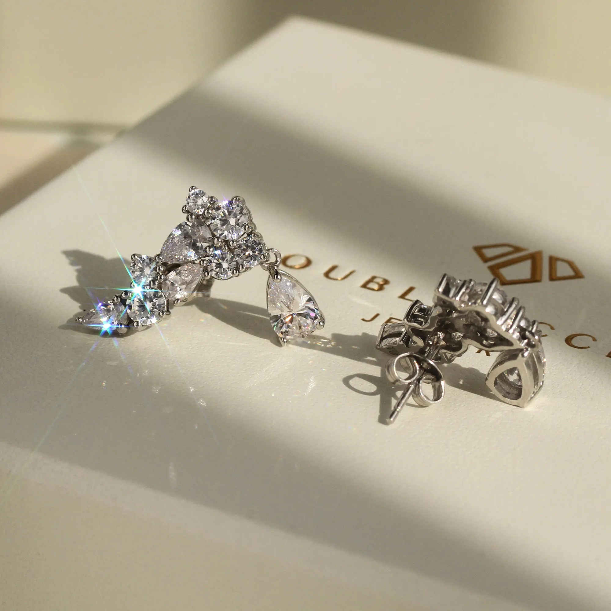 Sparkle Beyond the Aisle: CZ Cluster Angel Wing Earrings