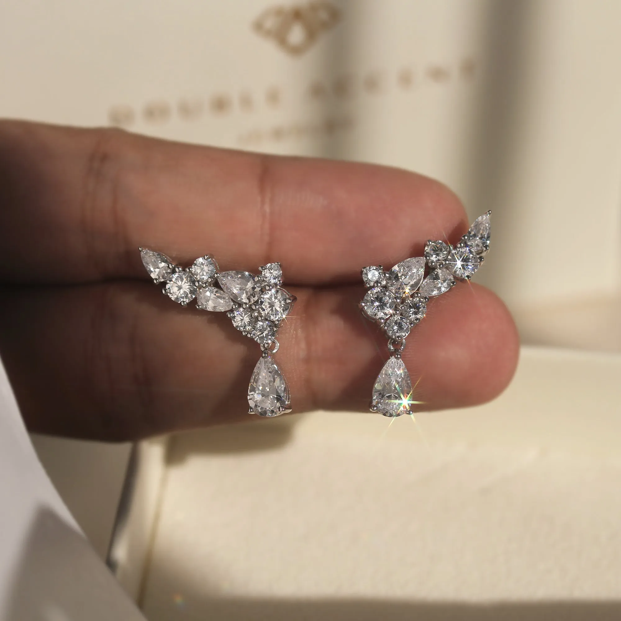Sparkle Beyond the Aisle: CZ Cluster Angel Wing Earrings