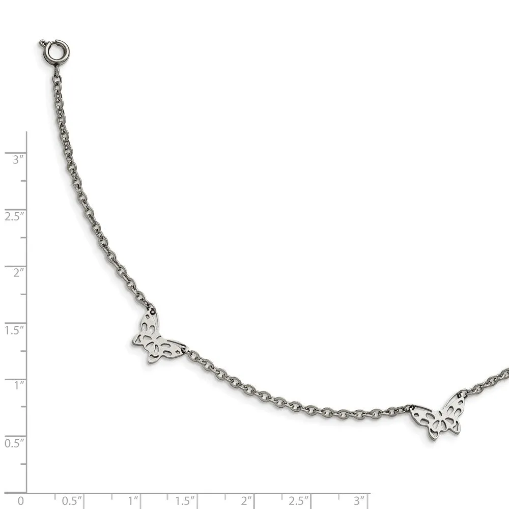 Stainless Steel Polished Butterfly Charms 9in w/1in extension Anklet