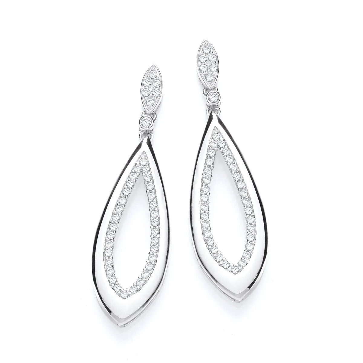Sterling Silver Fancy Teardrop CZ Stud Earrings
