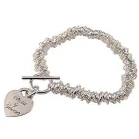 Sterling Silver Multi Link Ring Bracelet Engraved Heart
