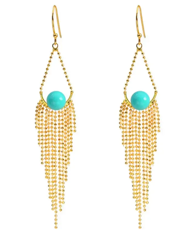 Sterling Silver Overgild Turquoise Tassel Drop Earrings