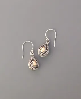 Sterling Silver Teardrop Earrings with Gold-Plated Filigree