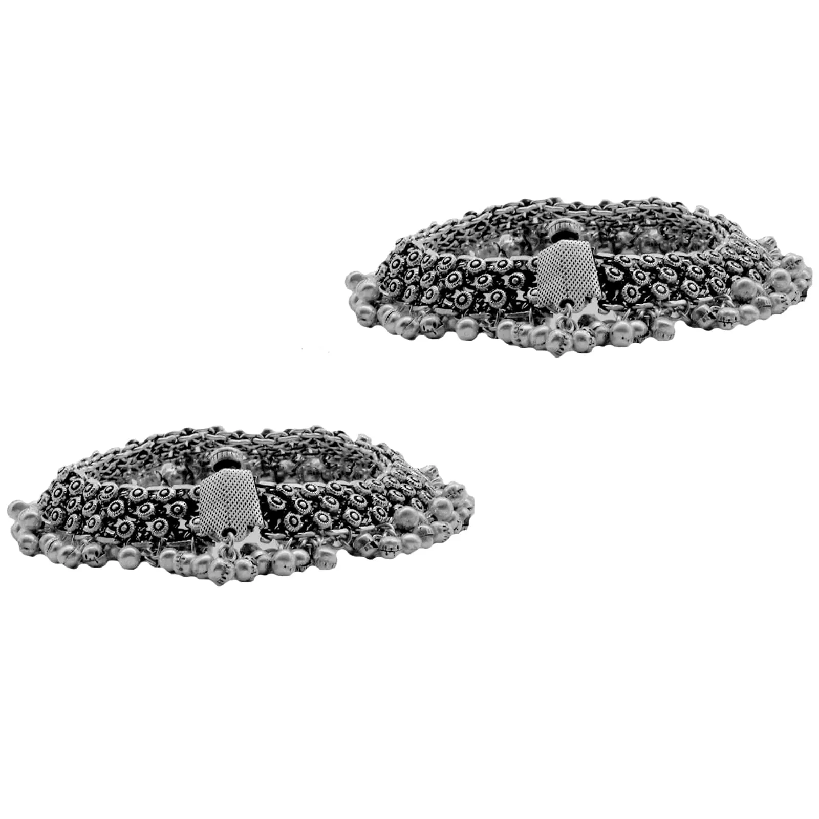 Teejh Veena Rawa Silver Oxidized Ghungroo Anklets