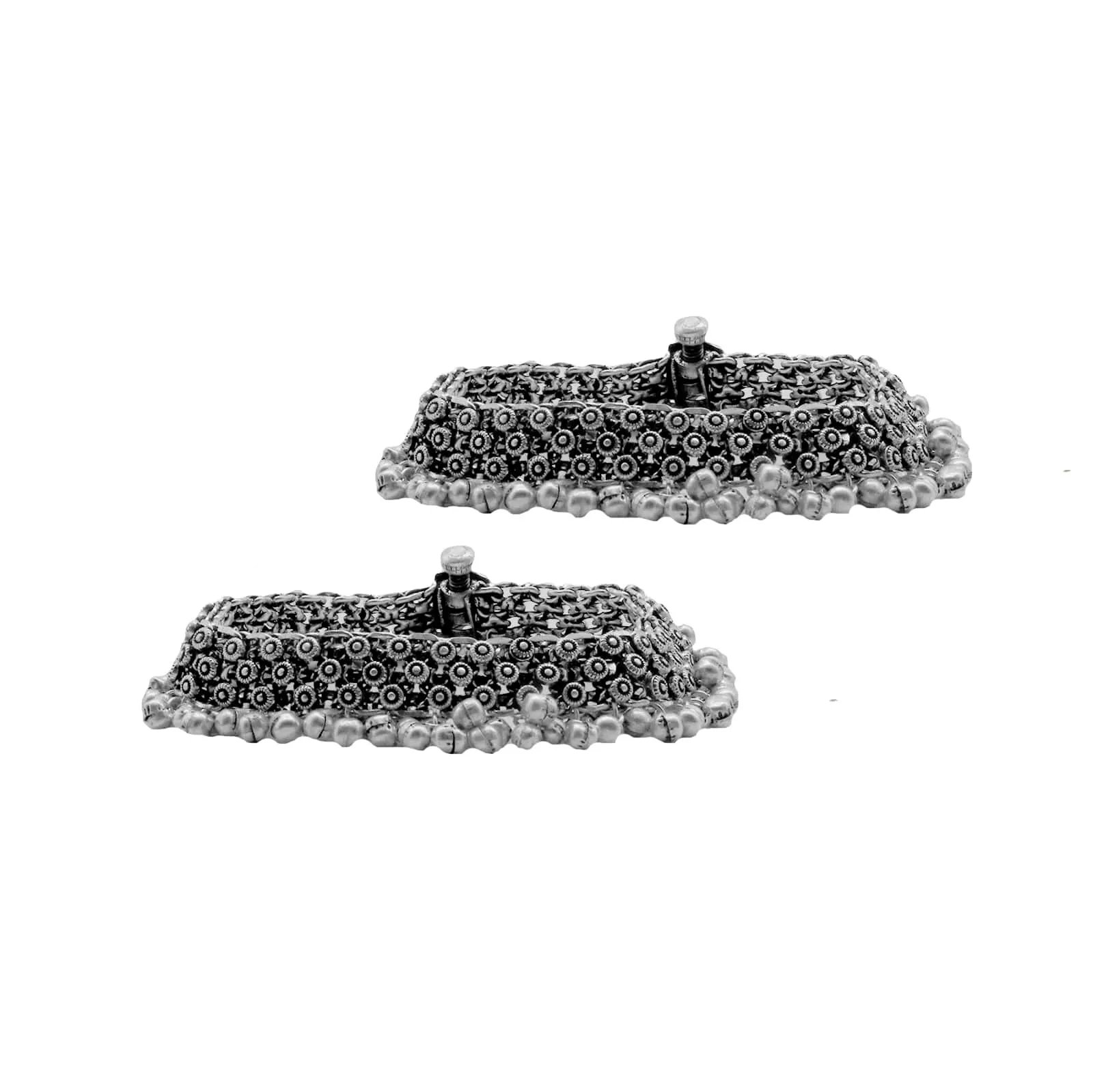 Teejh Veena Rawa Silver Oxidized Ghungroo Anklets