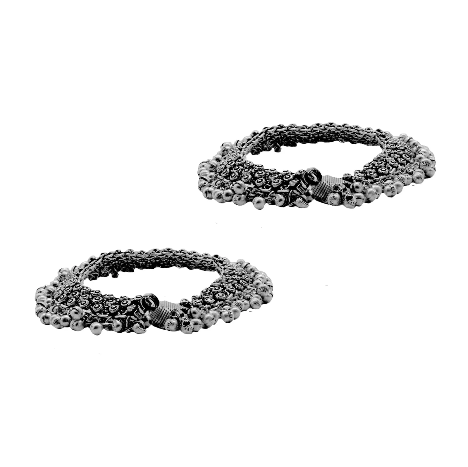 Teejh Veena Rawa Silver Oxidized Ghungroo Anklets