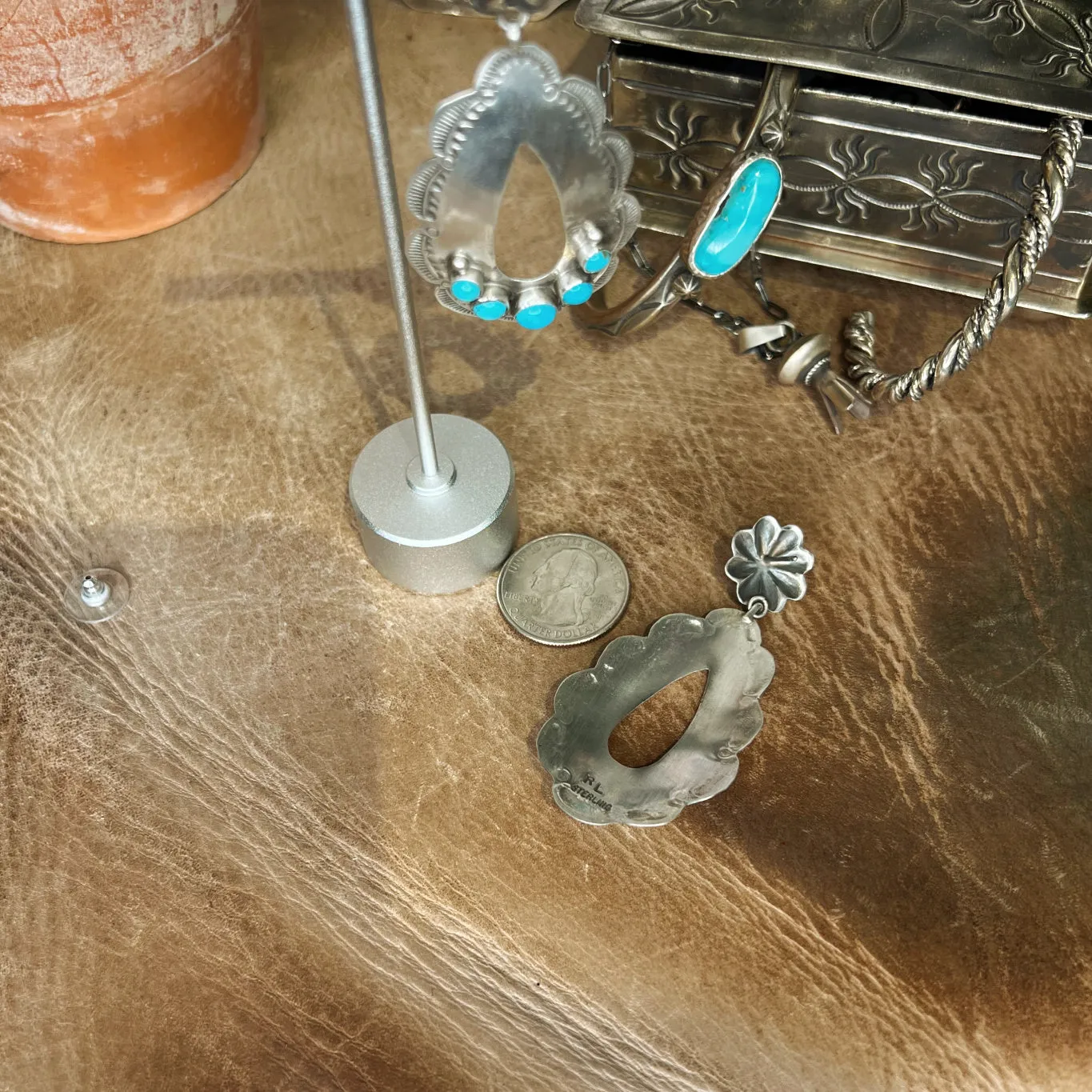 The Sterling Silver & Turquoise Concho Teardrop Earrings