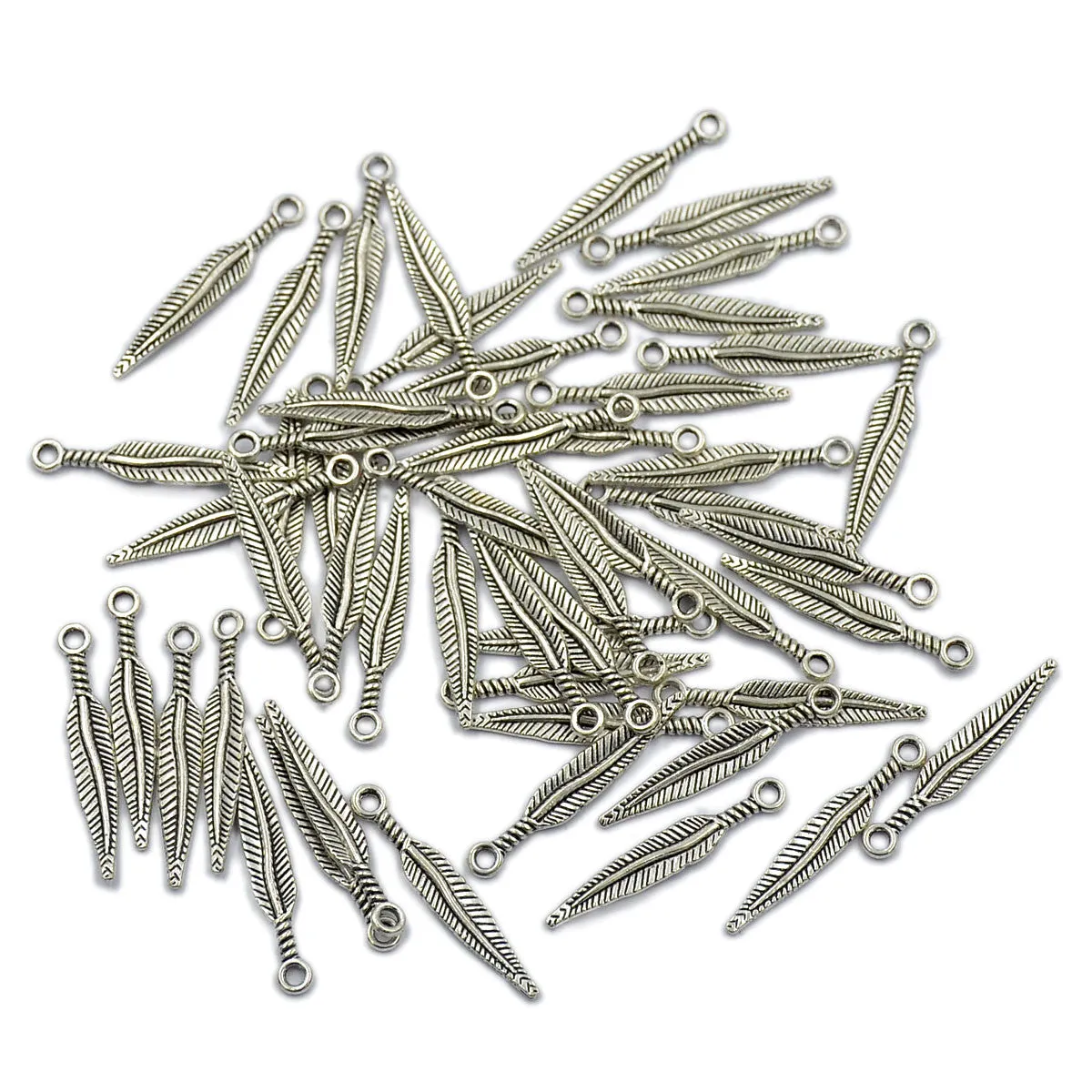Tibetan Feather Silver Metal Finding Connector Spacer Charm Beads 50 Pcs