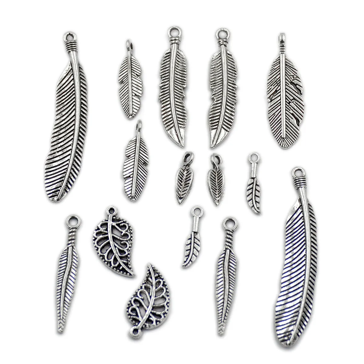 Tibetan Feather Silver Metal Finding Connector Spacer Charm Beads 50 Pcs