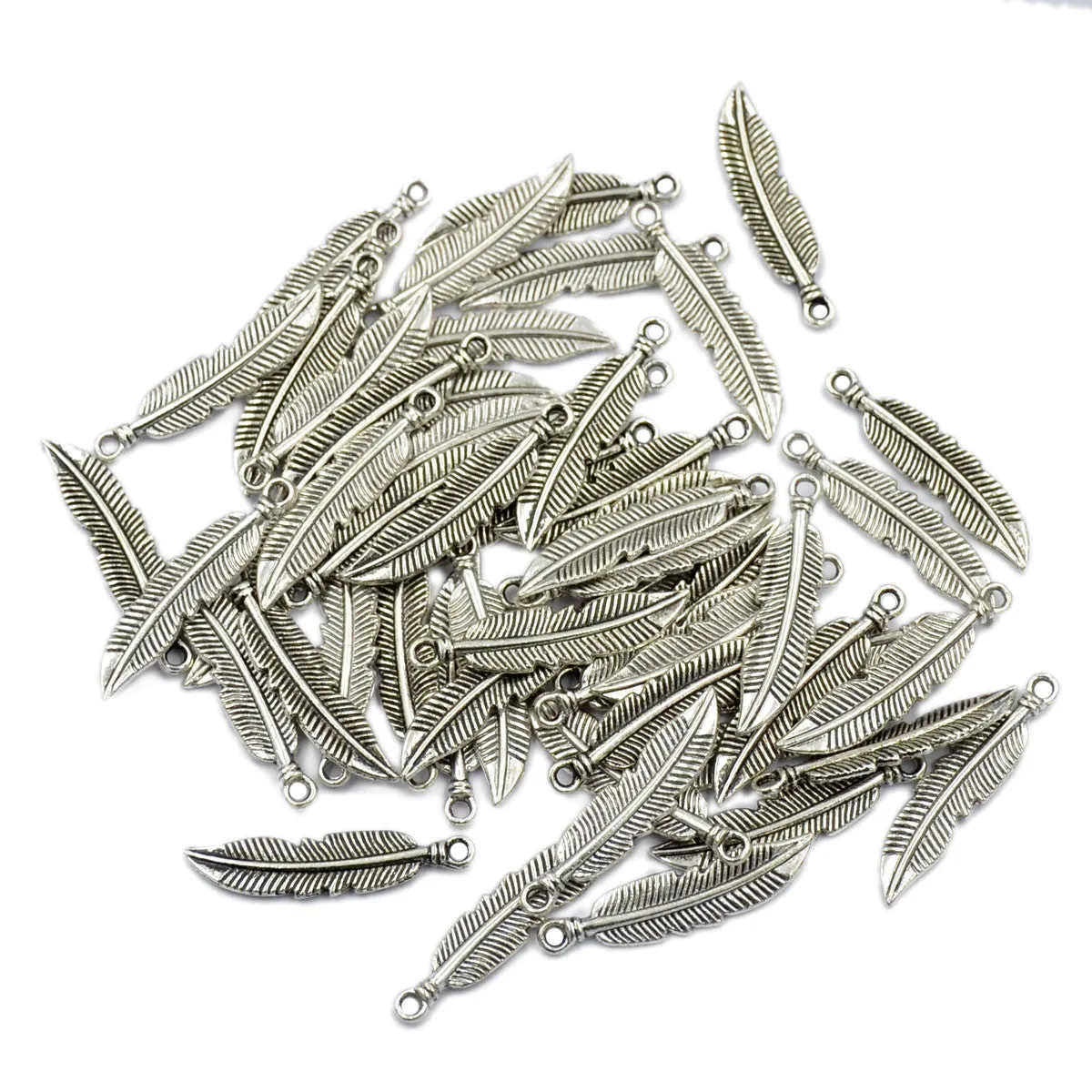 Tibetan Feather Silver Metal Finding Connector Spacer Charm Beads 50 Pcs