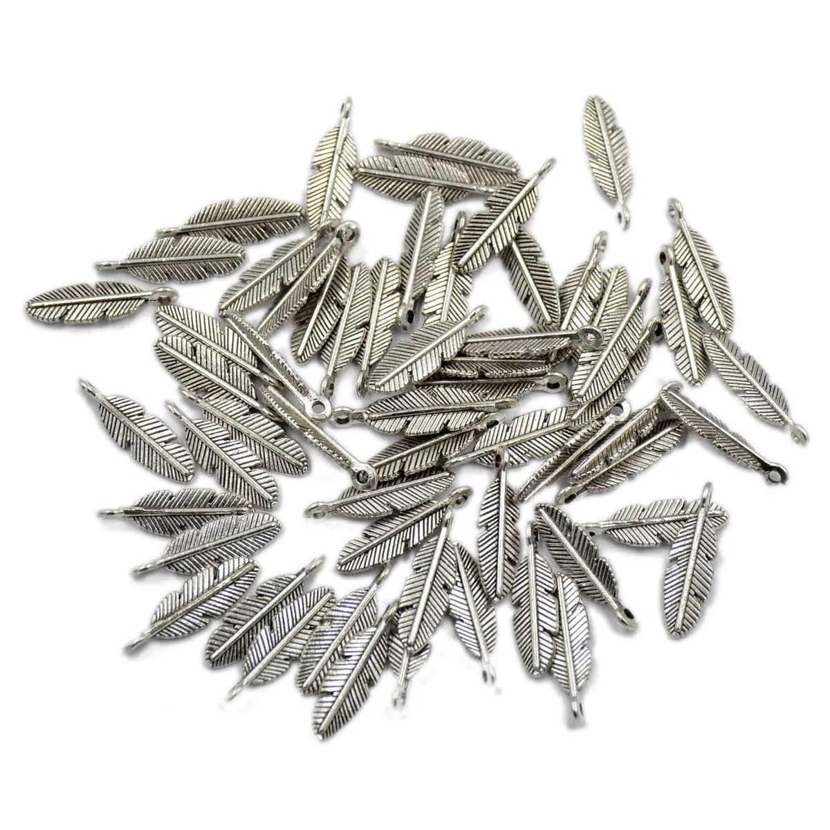 Tibetan Feather Silver Metal Finding Connector Spacer Charm Beads 50 Pcs