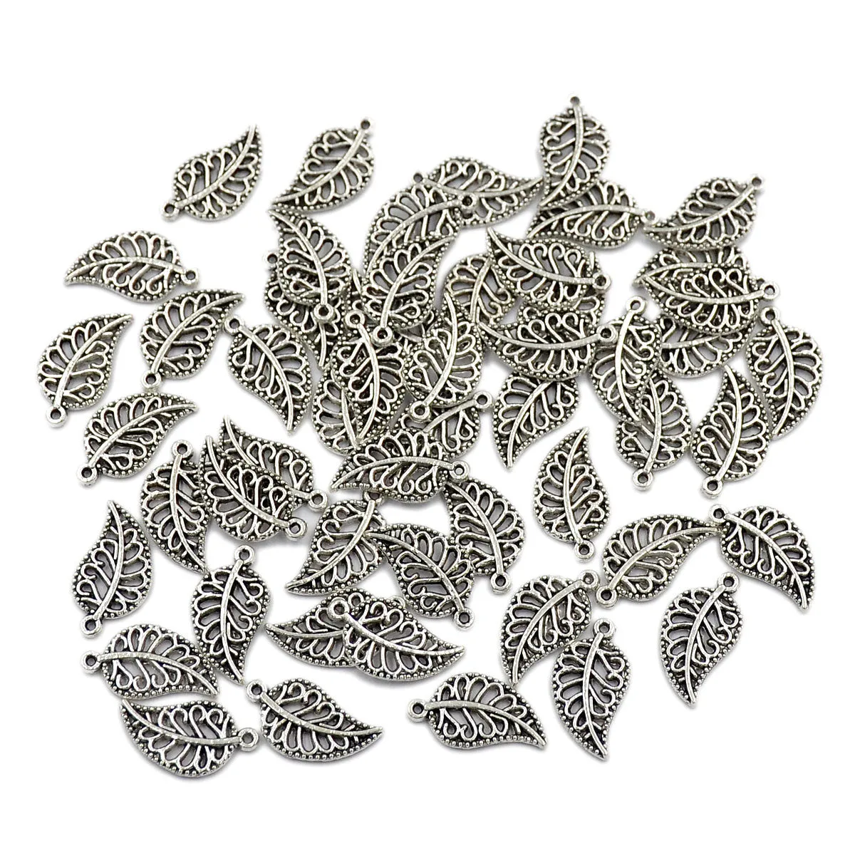 Tibetan Feather Silver Metal Finding Connector Spacer Charm Beads 50 Pcs