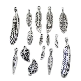 Tibetan Feather Silver Metal Finding Connector Spacer Charm Beads 50 Pcs