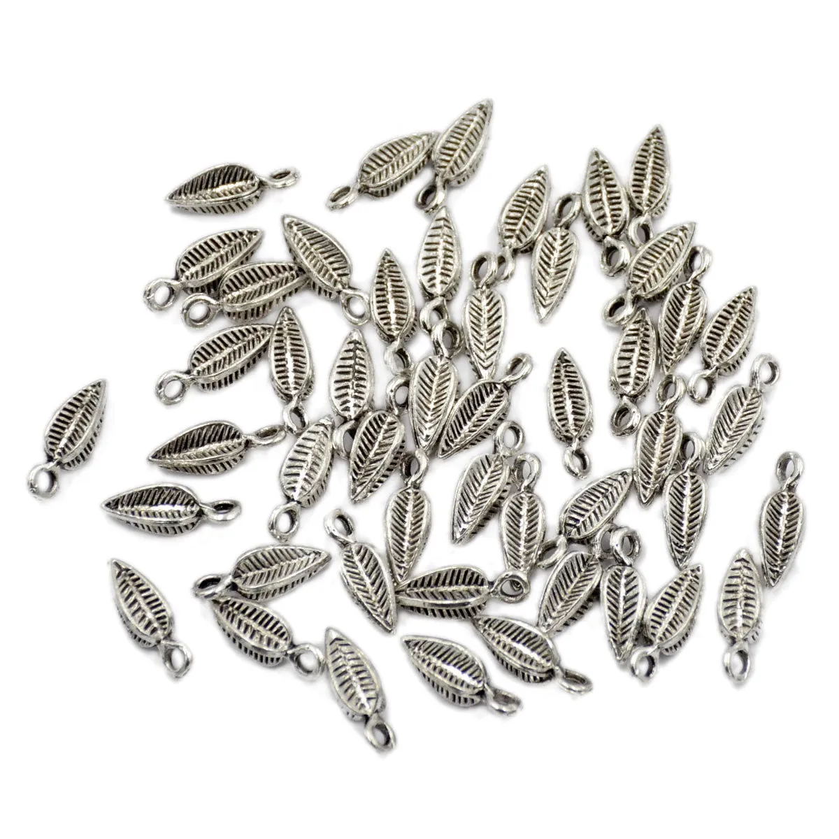 Tibetan Feather Silver Metal Finding Connector Spacer Charm Beads 50 Pcs